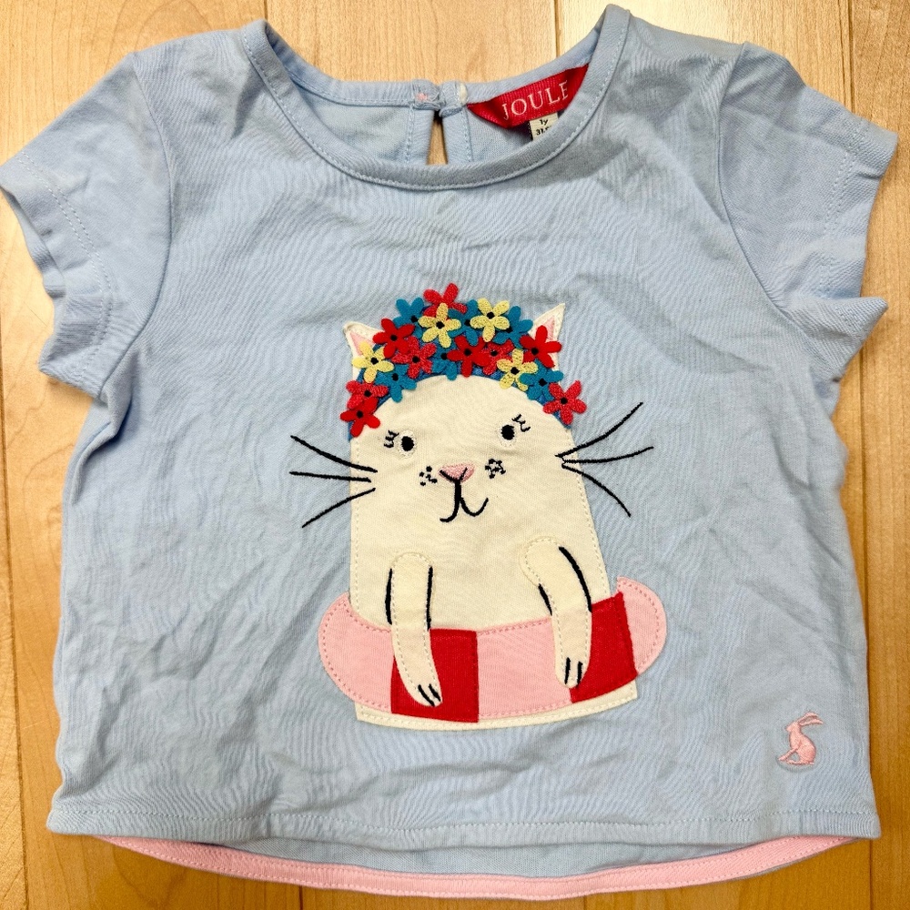 Joules Girl's Cat appliqué T-shirt Size 1 year